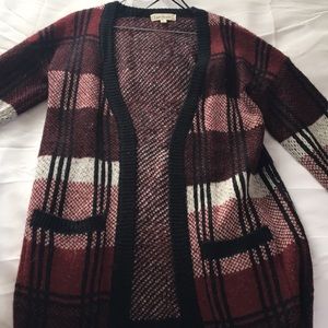 Black, red and white plaid cardigan